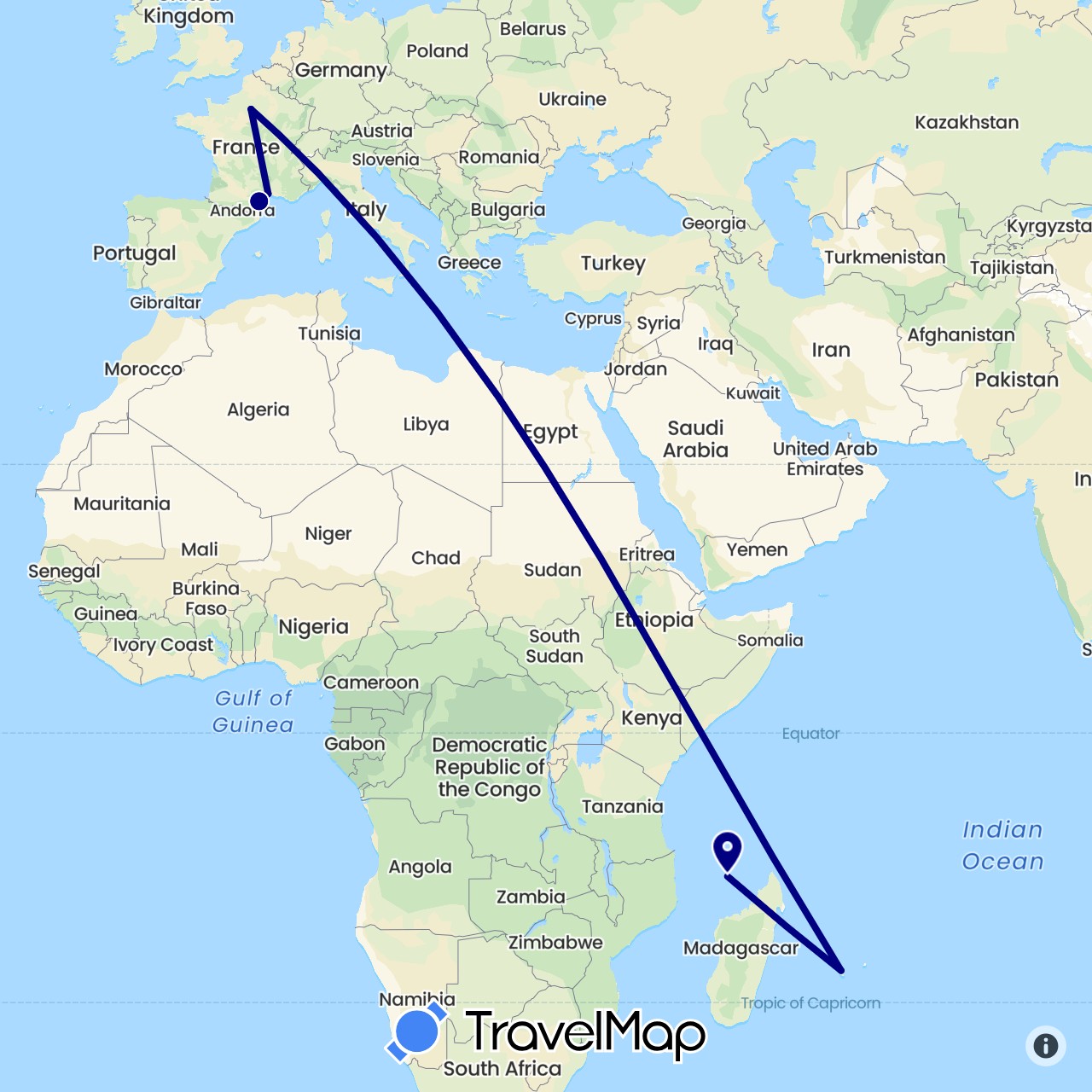 TravelMap itinerary: driving in France (Europe)