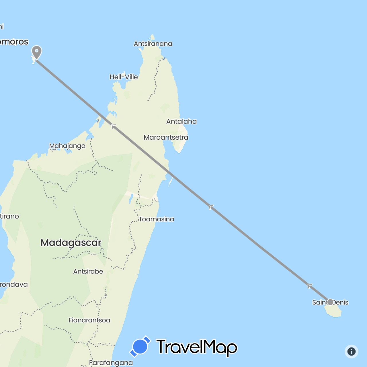 TravelMap itinerary: driving, plane in France (Europe)