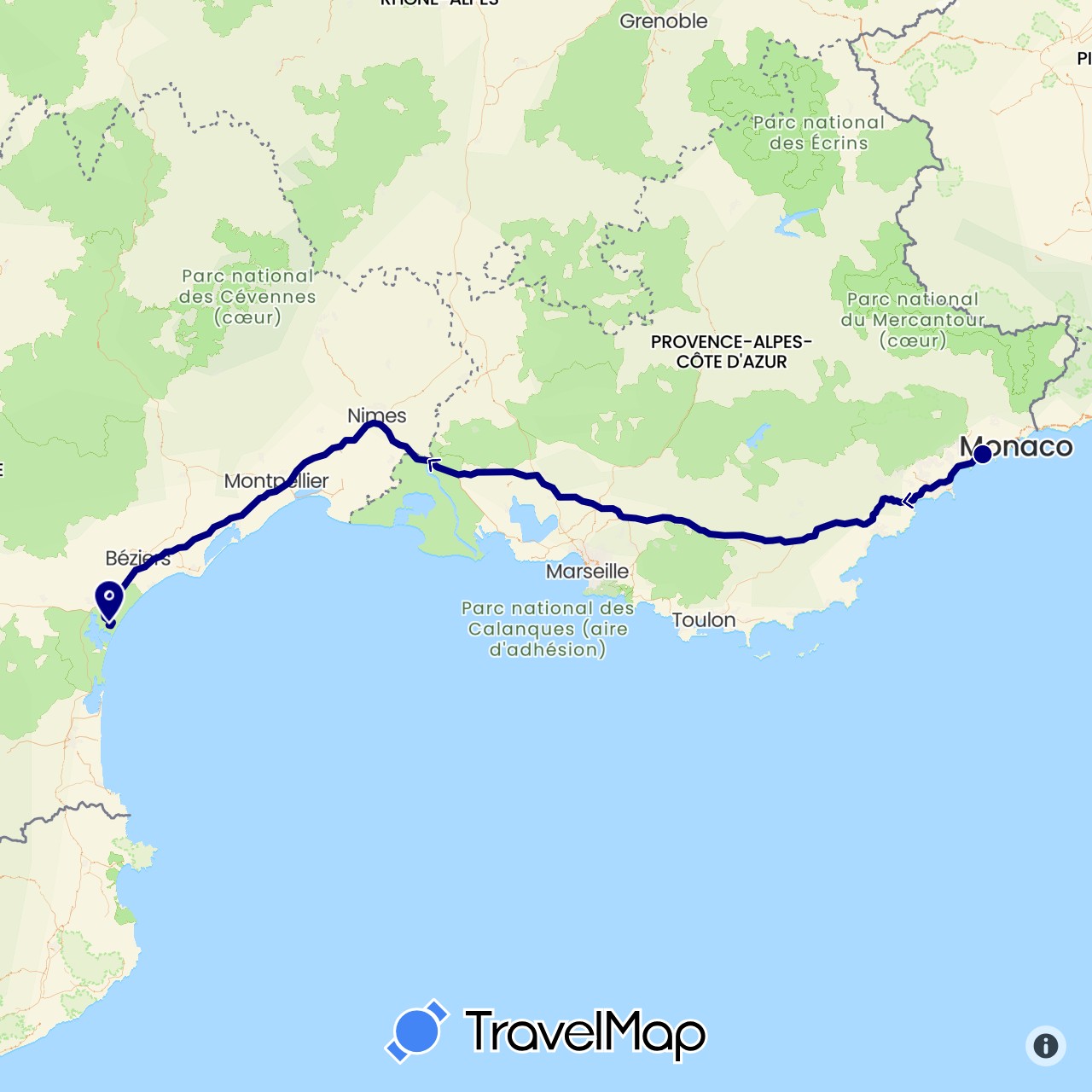 TravelMap itinerary: driving in France (Europe)