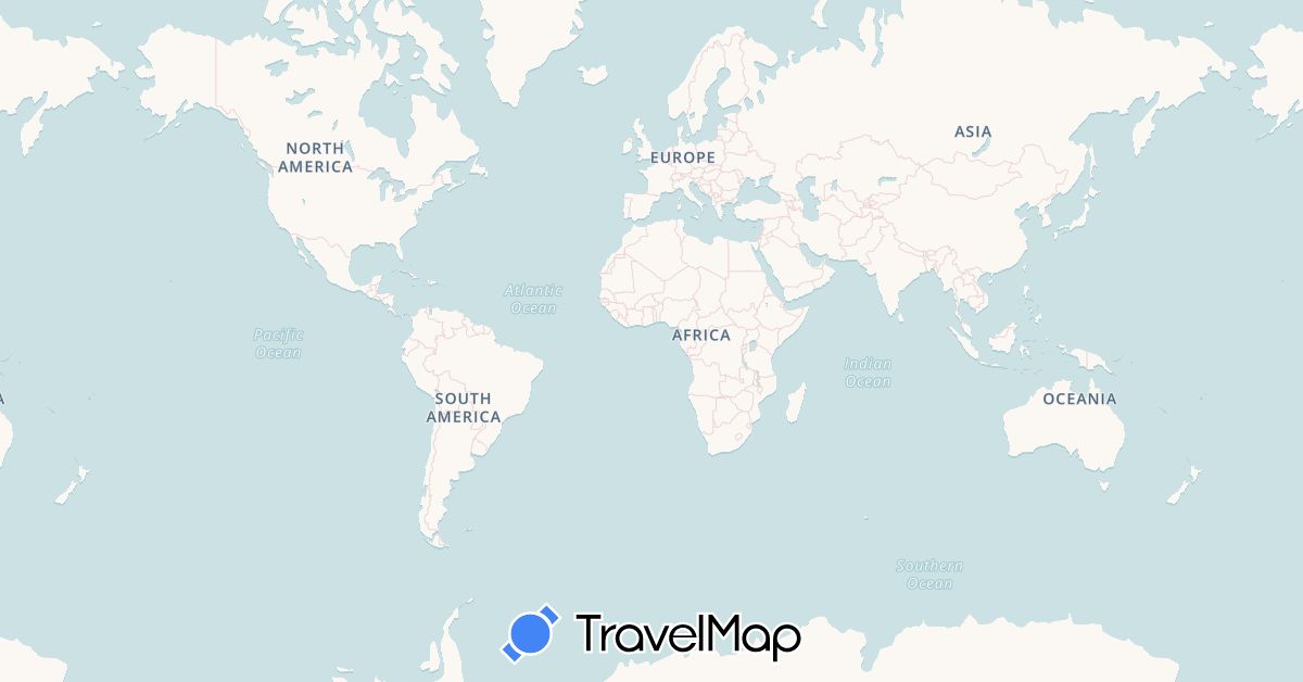 TravelMap itinerary: driving in France, Mauritius (Africa, Europe)
