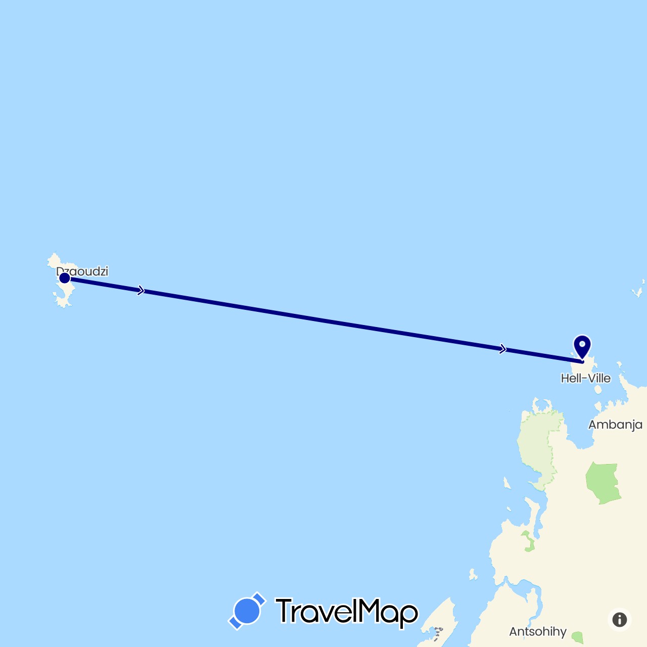 TravelMap itinerary: driving in France, Madagascar (Africa, Europe)
